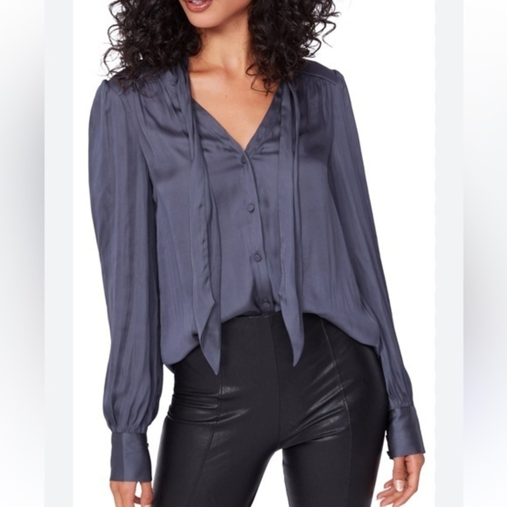 PAIGE Cleobelle tie neck blouse in periscope blue NWOT size M